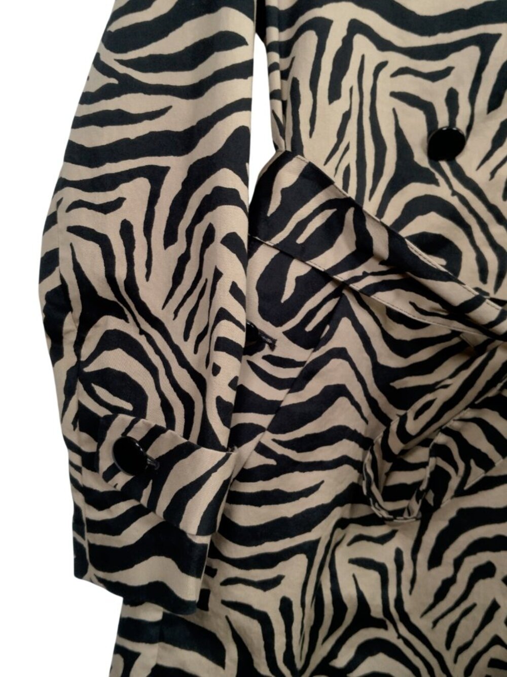 Dana Buchman Jacket Small Long Animal Print Brown Black Zebra Cotton Belt Blazer - Picture 9 of 16
